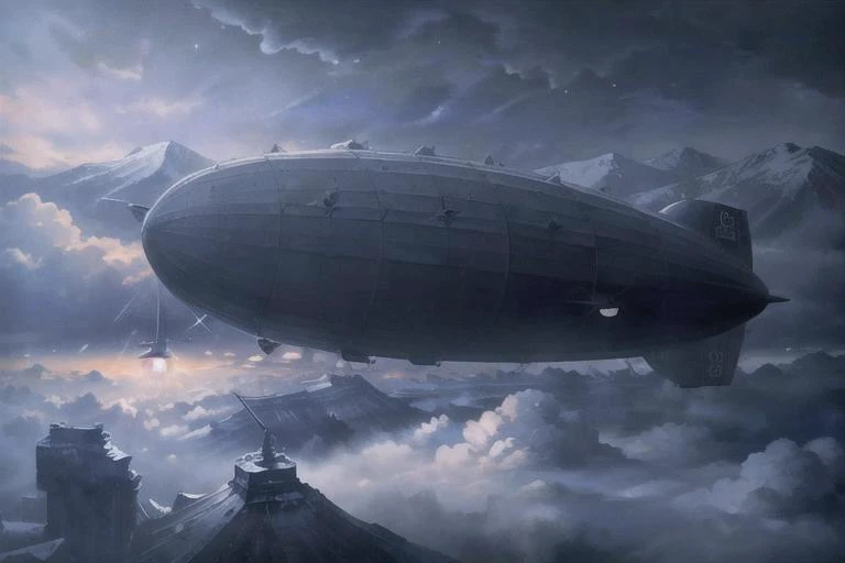 analog gloomy aerial photo of a (rigid airship, <lora:lz129:0.8>), ((nighttime)), (over snowy mountains), High Detail, Sharp focus, (photorealism), realistic, best quality, 8k, award winning, dramatic lighting, epic, cinematic, masterpiece, rim light,