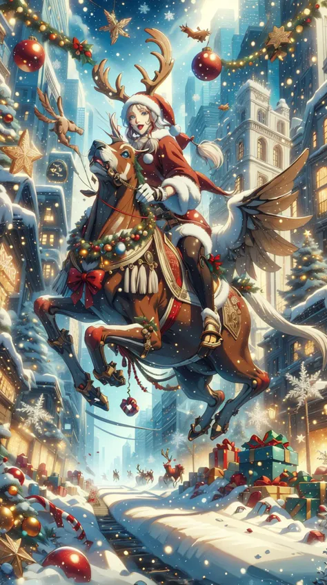 <lora:ChristmasDecorativeStyle:1>ChristmasDecorativeStyle a parade of fantastical creatures through a bustling city, vibrant colors, (Masterpiece:1.3) (best quality:1.2) (high quality:1.1)