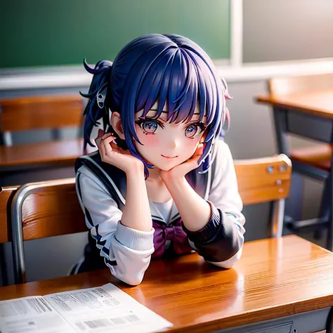 (masterpiece), 1girl, classroom, blue hair <lora:zs_Chika:0.9>