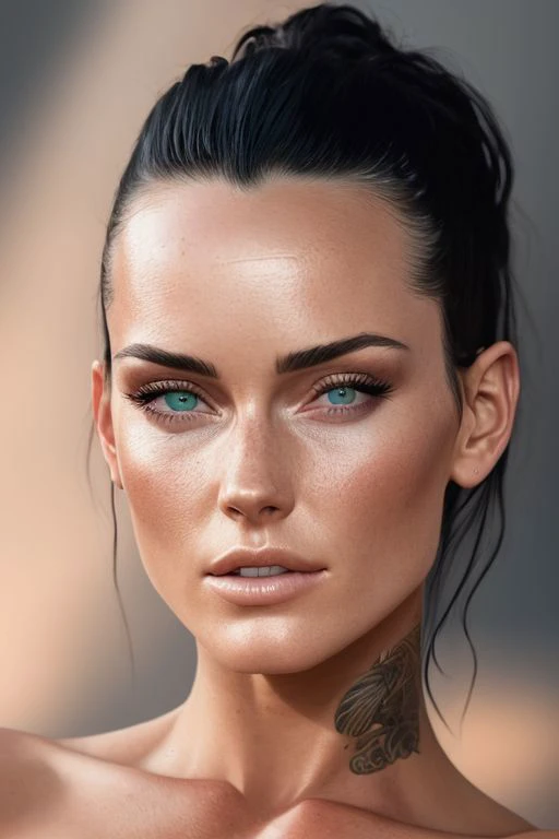 (CR-KaylaLauren-Supremo:0.9), full color portrait of woman, (oiled shiny skin:1.0), (face close up:1.1), tilted angle,
masterpiece, best quality, sharp focus, highres 8k uhd, ultra-detailed, rim light, deep grey background,