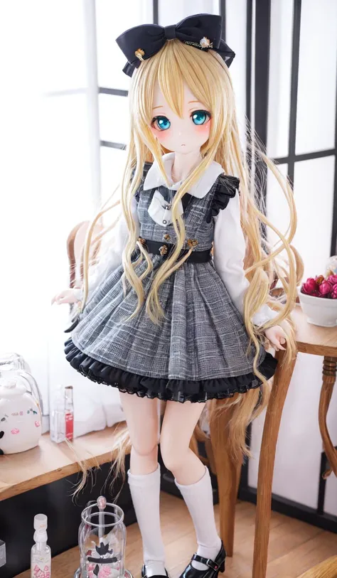 bjd,doll,full body, best quality, ultra-detailed, (solo:1.3),1girl, alice, blonde hair,{jumper skirt}