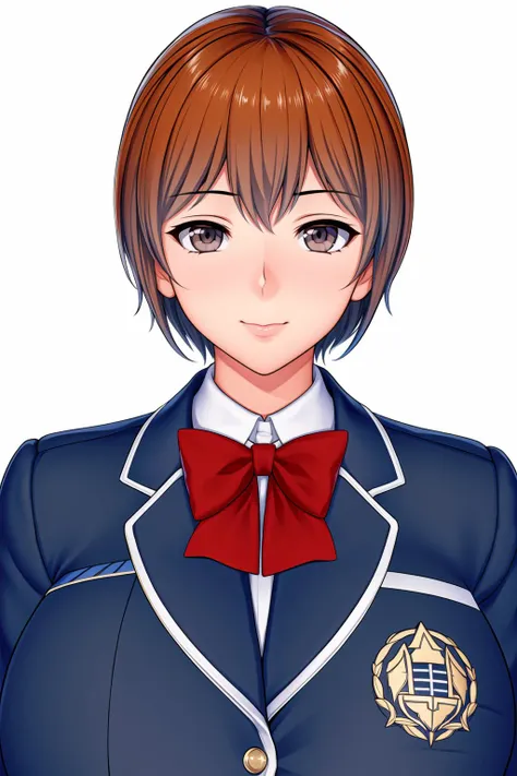 anime girl in uniform with red bow tie and blue jacket