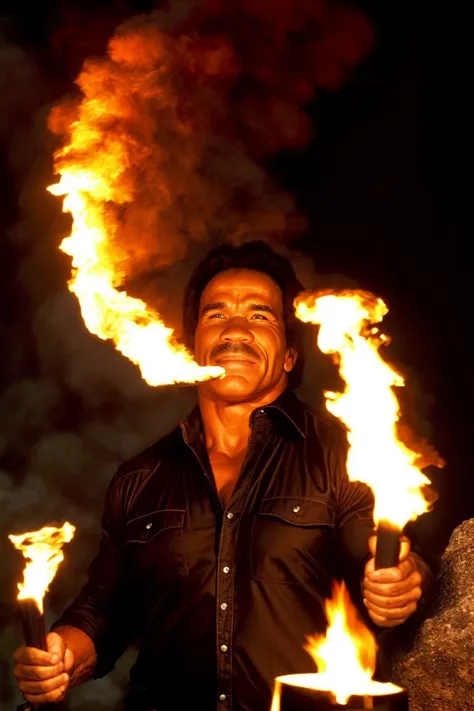 arafed man holding a lit candle and a lighter in his hand