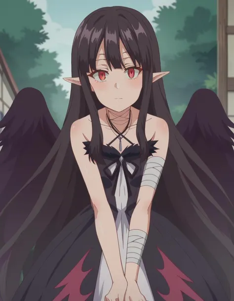 score_9, score_8_up, score_7_up, source_anime,
evereese, <lora:eve-reese-ponyxl-lora-nochekaiser:1>
eve reese, long hair, bangs, black hair, red eyes, very long hair, pointy ears,
dress, bare shoulders, collarbone, wings, sleeveless, black dress, black rib...