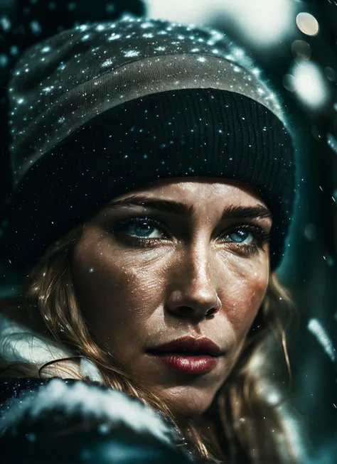 RAW photo of a sks woman, sitting in outdoor car ,winter ,snowy , ((wearing cap)), (detailed face), grunge, ((visual kai)),  ((full body)), (high detailed skin:1.2), 8k uhd, dslr, soft lighting, high quality, film grain, Fujifilm XT3, <lora:locon_katiecass...