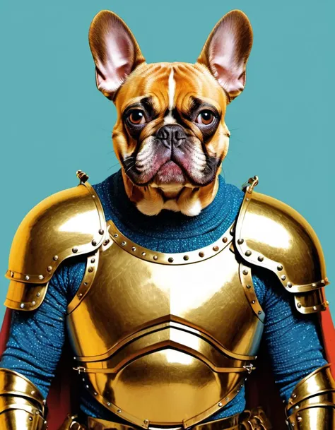 Gritty Loving Man, wearing French Bulldog-style armor of Justice, Joseph Clement Coll, David Hettinger, Naive Art, Tinycore, Technicolor, portrait art by Brian Sum