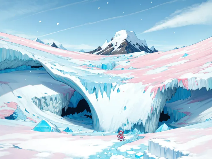 (masterpiece, best quality:1.1), (fairyland:1.2), no humans, whimsical, outdoors, glacier, ice, snow, crevasses, mountain range, frozen, majestic, icy landscape, polar expedition, frozen tundra, arctic circle, ice crystals, glacial cave, sky