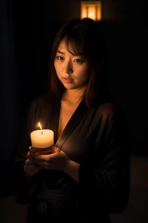 DEN_nanami_matsumoto,
(in a dark room in (pitch black:1.2) amongst a (candle light vigil:1.2), (candles:1.1), (candle light:1.1), (pitch black room:1.2), (darkness:1.1), wearing a (sheer robe:1.1), robe, sheer, (lots of candles:1.2):1.2),
bokeh, f1.4, 40mm...