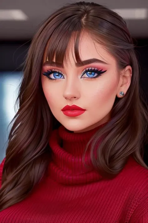 photo of <lora:leniklum-05:0.7>, leniklum, a woman, ((turtleneck sweater):1.1), ((closeup, portrait)), ((conference room)),((red lipstick,eyeliner, eye shadow, blush)), ((best quality, masterpiece, extreme details, high resolution):1.2),((detailed eyes, be...