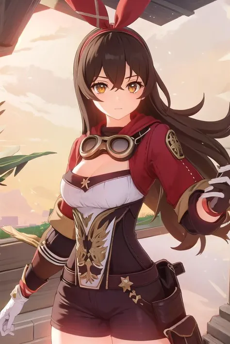 genshinamber, <lora:genshin amber ingame-lora-nochekaiser:1>,
amber, long hair, bangs, brown hair, ribbon, hair between eyes, (brown eyes:1.5), hair ribbon, sidelocks, hairband, smile, grin,
BREAK thighhighs, gloves, long sleeves, cleavage, shorts, white g...