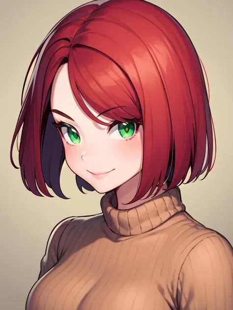 a drawing of a woman with red hair and green eyes