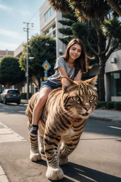 full body,photo of a 18 year old girl,happy,riding a oversized cat,running toward to viewer,<lora:riding_a:0.5>,Detailed Skin Textures,detailed skin pores,ray tracing,detail shadow,shot on Fujifilm X-T4,14mm f1.4,sharp focus,depth of field,blurry backgroun...