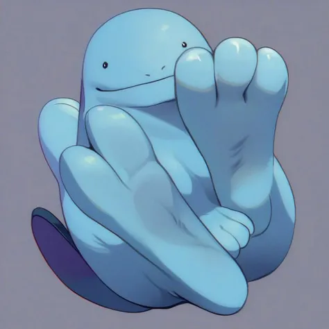 Score_7_up, score_8_up, score_9, downer body, Quagsire, pokemon (creature), blue body, barefoot, 3 toes, foot focus, close-up, simple background