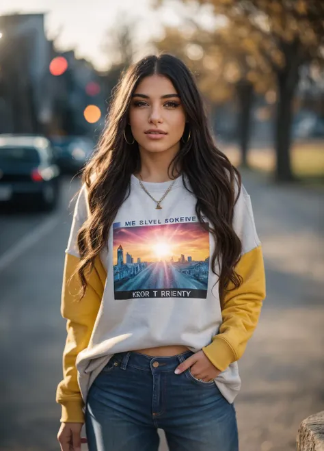 <lora:@mbreV_962:1> @mbrev, wearing a sweatshirt and jeans, Bright sunny day. 35mm photograph, film, bokeh, professional, 4k, highly detailed dynamic lighting, photorealistic, 8k, raw, rich, intricate details, key visual, vivid colors