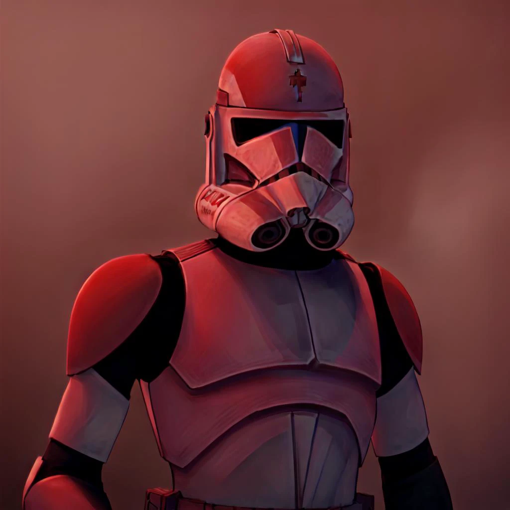 1 boy, masterpice, 6k, highres, (best quality), clone trooper. <lora:conesV2:0.65> clone trooper, shiny, red color.