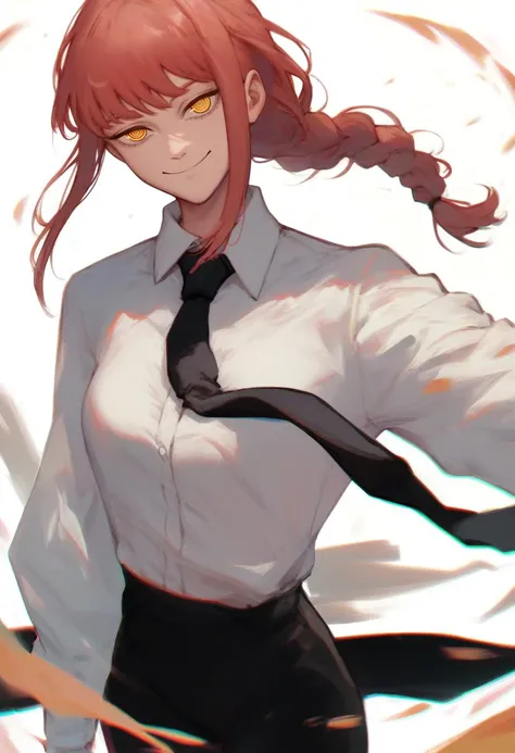 anime girl with long red hair and a white shirt and tie