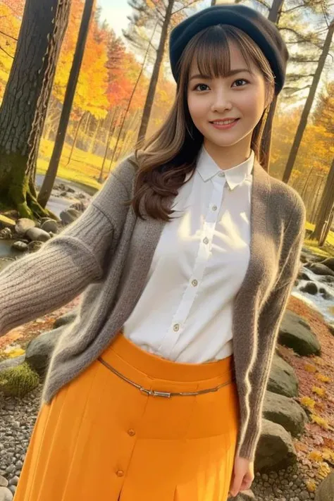 1girl,(wearing a cardigan and long skirt:1.2),(wearing a wooly beret),(RAW photo, best quality), (realistic, photo-realistic:1.4), masterpiece, an extremely delicate and beautiful, extremely detailed, 2k wallpaper, Amazing, finely detail, extremely detaile...