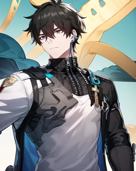 best quality,highly detailed,masterpiece,ultra-detailed,illustration,
xingqiongtiedao,tiedao,xingqiong,solo,short_hair,bangs,blue_eyes,shirt,black_hair,gloves,long_sleeves,1boy,hair_between_eyes,jewelry,closed_mouth,jacket,upper_body,male_focus,earrings,bl...