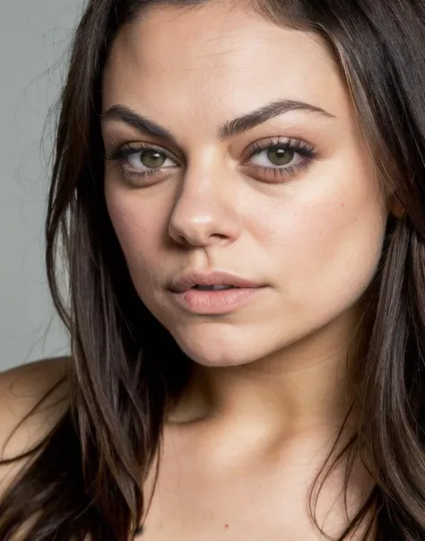 portrait of Mila Kunis, epic, photo, studio lighting, hard light, sony a7, 50 mm, matte skin, pores, colors, detailed eyes and face, hyperdetailed, hyperrealistic