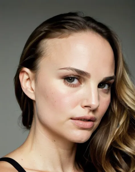 a close up of a woman with long hair and a black top