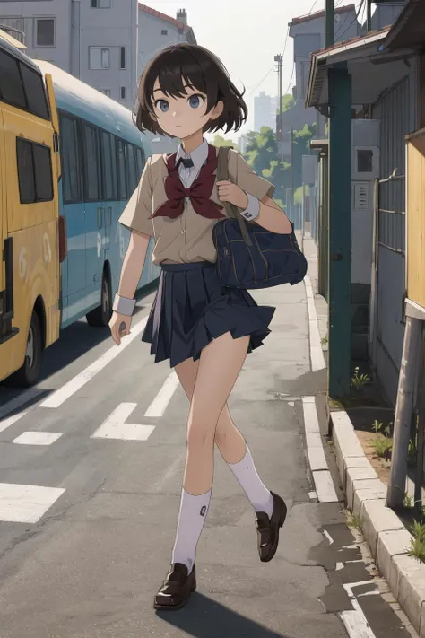 masterpiece,best quality,1girl,school uniform,road,school