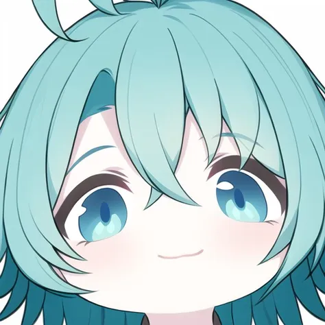 anime girl with blue hair and blue eyes looking at the camera