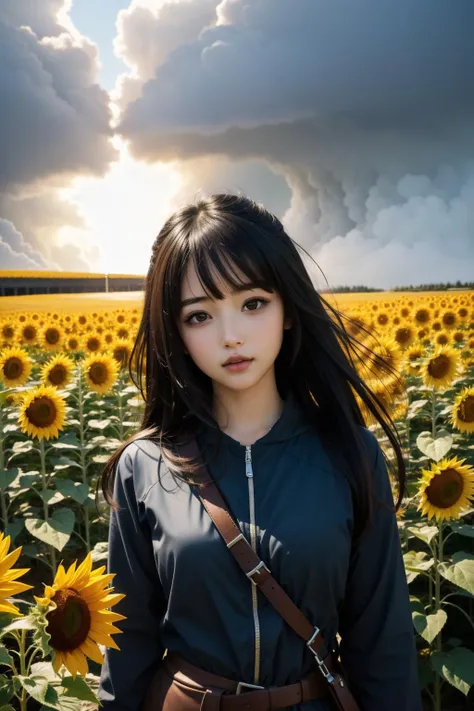 1girl, (stylized by Bill Ward:1.0) and (Kiyoji Åtsuji:0.7) , dramatic Concept art, cute, landscape of a ([The Appalachian Trail|Brighton]:1.3) from inside of a Laboratory, it is very Explosive and Engrossing, lush space with Sunflower, Foggy conditions, d...