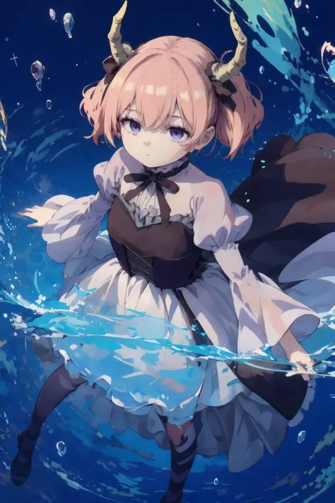 anime girl with horns floating in the water