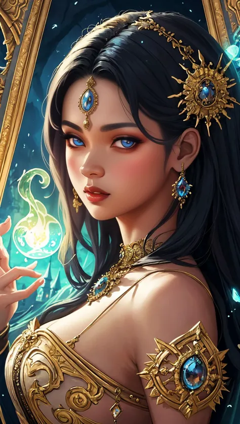 a fantasy-inspired portrait of a enchanting woman, with elements of magic and mythology, set in a fantastical world