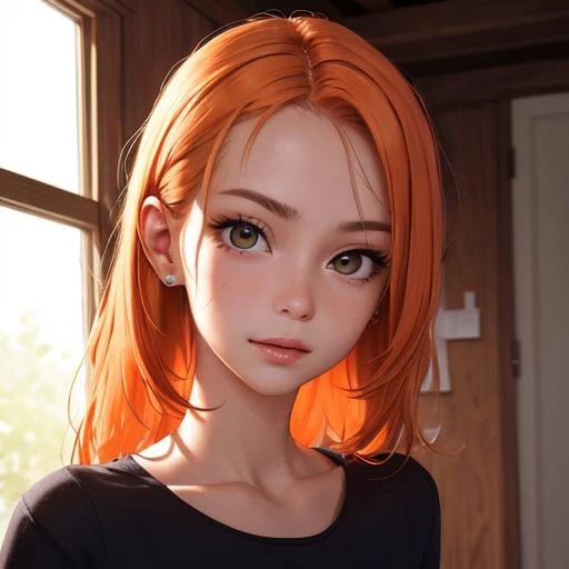 (best quality, masterpiece)  perfect face, orange hair