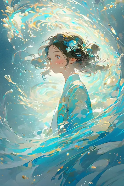 1girl,in an abstract water,solo,light particles,swirling lights,looking at viewer,bloom,romanticized,guofeng,detailed,Chinese style,8k,<lora:Vcu;SDXL:0.85>,best quality,masterpiece,artstation,highres,