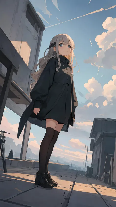 (masterpiece,best quality), on front, 1girl, cloudy sky, dutch angle,
looking at viewer, looking up,
{long hair|short hair}, (wavy hair:0.8),
full body,
outdoors,
{day|dawn|night},
{blue eyes|black eyes|grey eyes},
{fantasy|modern|science fiction},
{sh...