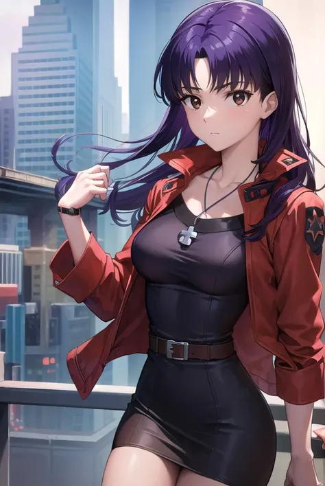 misatokatsuragi, <lyco:misatokatsuragi-lyco-nochekaiser:1>,
misato katsuragi, long hair, (brown eyes:1.5), blue hair, (purple hair:1.2),
BREAK dress, jacket, earrings, boots, necklace, black dress, high heels, short dress, (red jacket:1.5), watch, wristwat...