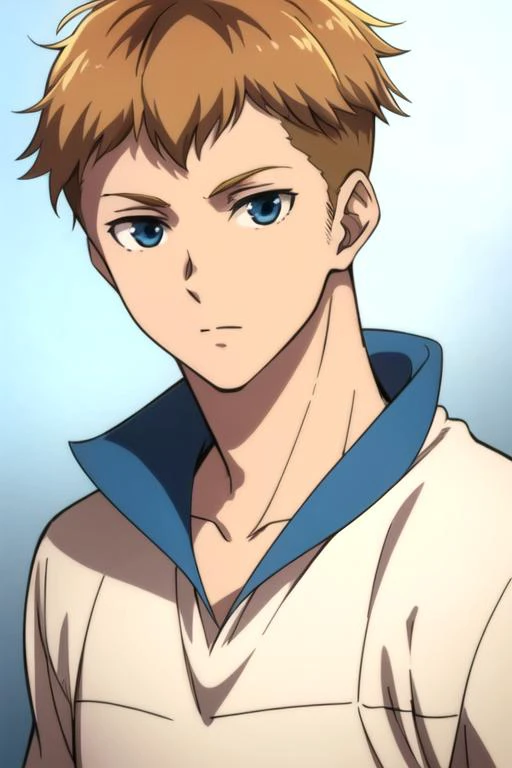 masterpiece, best quality, sketch, 1boy, solo, male focus, looking at viewer, upper body, , anime coloring, realistic, <lora:roy_kaminaki_sekai:0.70>, roy_kaminaki_sekai, brown hair, blue eyes