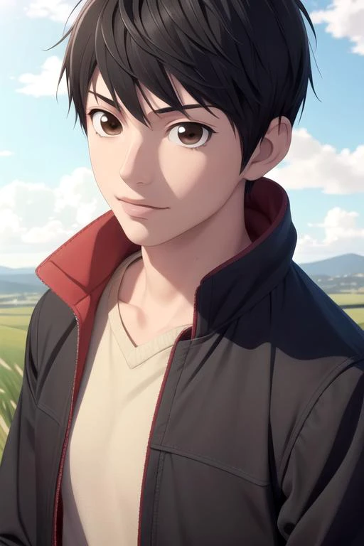 masterpiece, best quality, photorealistic, 1boy, solo, male focus, looking at viewer, upper body, , anime coloring, , <lora:kazuomi_inui:0.68>, kazuomi_inui, black hair, brown eyes, , , 4k resolution