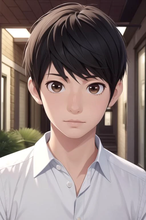 masterpiece, best quality, photorealistic, 1boy, solo, male focus, looking at viewer, , depth of field, , , <lora:kazuomi_inui:0.74>, kazuomi_inui, black hair, brown eyes, , ,