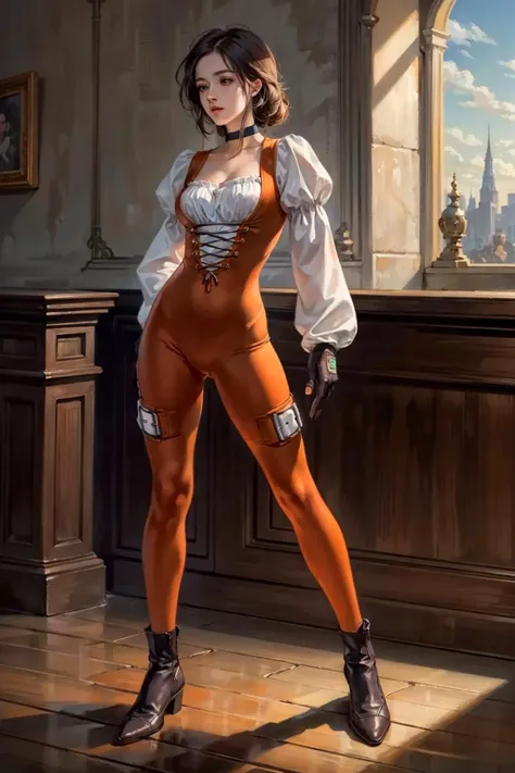 best quality,masterpiece,highres,original,extremely detailed wallpaper,perfect lighting,extremely detailed CG,<lora:add_detail:0.3>,standing,
<lora:CHAR+Garnet_1:0.8>,aagarnet,choker,orange bodysuit,puffy sleeves,long sleeves,gloves,