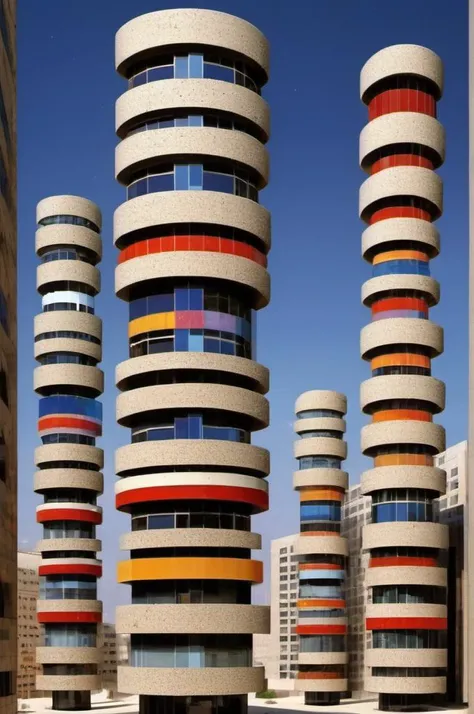 <lora:Yaacov Agam Style:1> Yaacov Agam Style,  Office Buildings, Conglomerate stone, science fiction, building, architecture