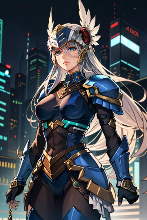 ((masterpiece, best quality))
<lora:ValkyrieProfileLenneth:0.8>
ValkyrieProfileLenneth, 1girl, long hair, blue eyes, armor, helmet, valkyrie, futuristic cityscape, night, vibrant and neon-lit with a futuristic glow