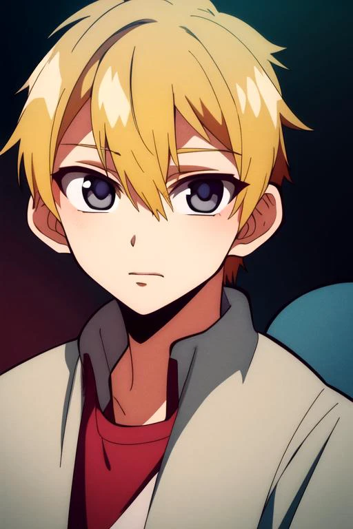 masterpiece, best quality, illustration, 1boy, male focus, grey eyes, blonde hair,, solo, looking at viewer, upper body, depth of field, anime coloring, , soft science fiction, , <lora:hanako-kun_style:0.9>, hanako-kun_style