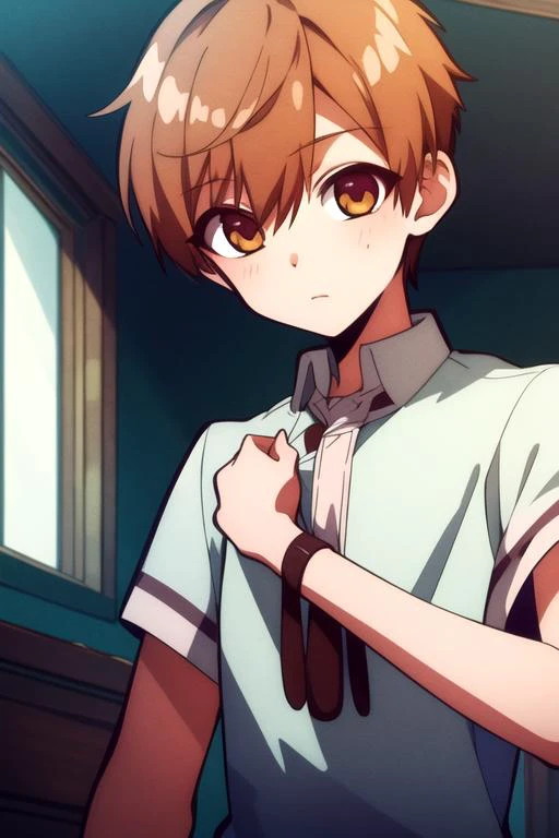 masterpiece, best quality, game cg, 1boy, male focus, jade eyes, chocolate hair,, solo, looking at viewer, , depth of field, , , Transhumanism, 4k resolution, <lora:hanako-kun_style:0.88>, hanako-kun_style