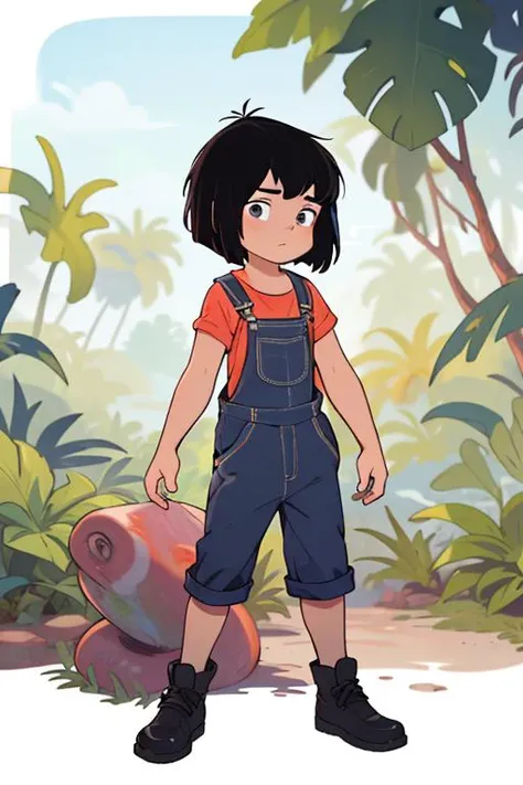 ((masterpiece, best quality)),solo,mowgli, 1boy, muscular, short hair, black hair, (dungarees)<lora:Mowgli1:0.7>