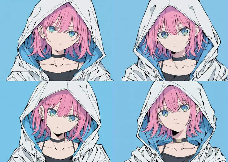 a close up of a person with pink hair wearing a hoodie