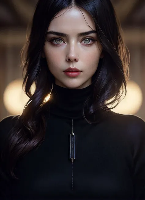 A stunning intricate full color portrait of (sks woman:1), wearing a black turtleneck, epic character composition, by ilya kuvshinov, alessio albi, nina masic, sharp focus, natural lighting, subsurface scattering, f2, 35mm, film grain, <lora:locon_danielle...