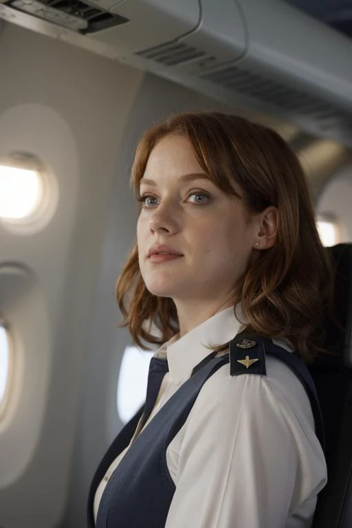 RAW photo of sks woman as a airplane pilot, uniform, 8k, highres, absurdres, sony a7, 50 mm, Award winning photo, <lora:locon_janelevy_v1_from_v1_64_32:1.2>