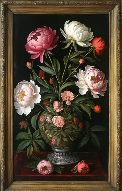 masterpiece,best quality,<lora:tbh185-sdxl:0.8>,illustration,style of ambrosius benson, decaying peonies