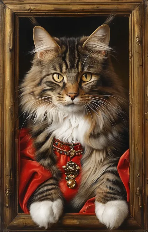 masterpiece,best quality,<lora:tbh185-sdxl:0.8>,illustration,style of ambrosius benson, cute Mainecoon cat and Abyssinian cat