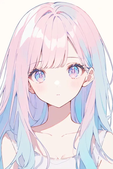 1girl, long hair, pastel colors, portrait, medium breasts, lineart, simple background, (watercolor:0.5)
