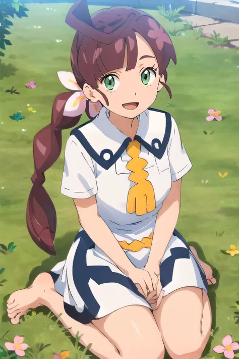 anime girl sitting on the ground with her legs crossed