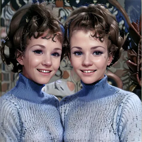 <lora:CollinsonTwins-15:1> collinsontwins smiling,wearing blue turtleneck sweater